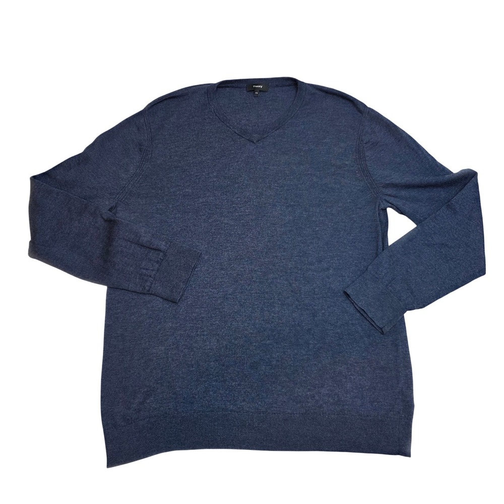 Theory Mens XXL Riland V P Harman Merino Wool V-Neck Sweater Navy Blue J0781727